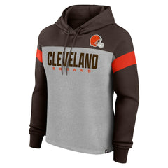 Cleveland Browns Women's Bold Play Call Pullover Hoodie - Heather Gray/Brown for sale