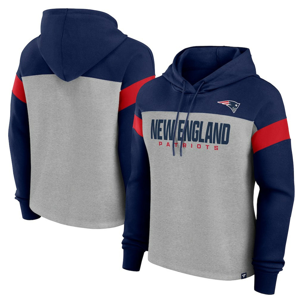 New England Patriots Women's Bold Play Call Pullover Hoodie - Heather Gray/Navy on sale