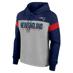 New England Patriots Women's Bold Play Call Pullover Hoodie - Heather Gray/Navy on sale