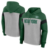 New York Jets Women's Bold Play Call Pullover Hoodie - Heather Gray/Green for sale