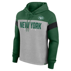 New York Jets Women's Bold Play Call Pullover Hoodie - Heather Gray/Green for sale