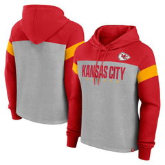 Kansas City Chiefs Women's Bold Play Call Pullover Hoodie - Heather Gray/Red on sale