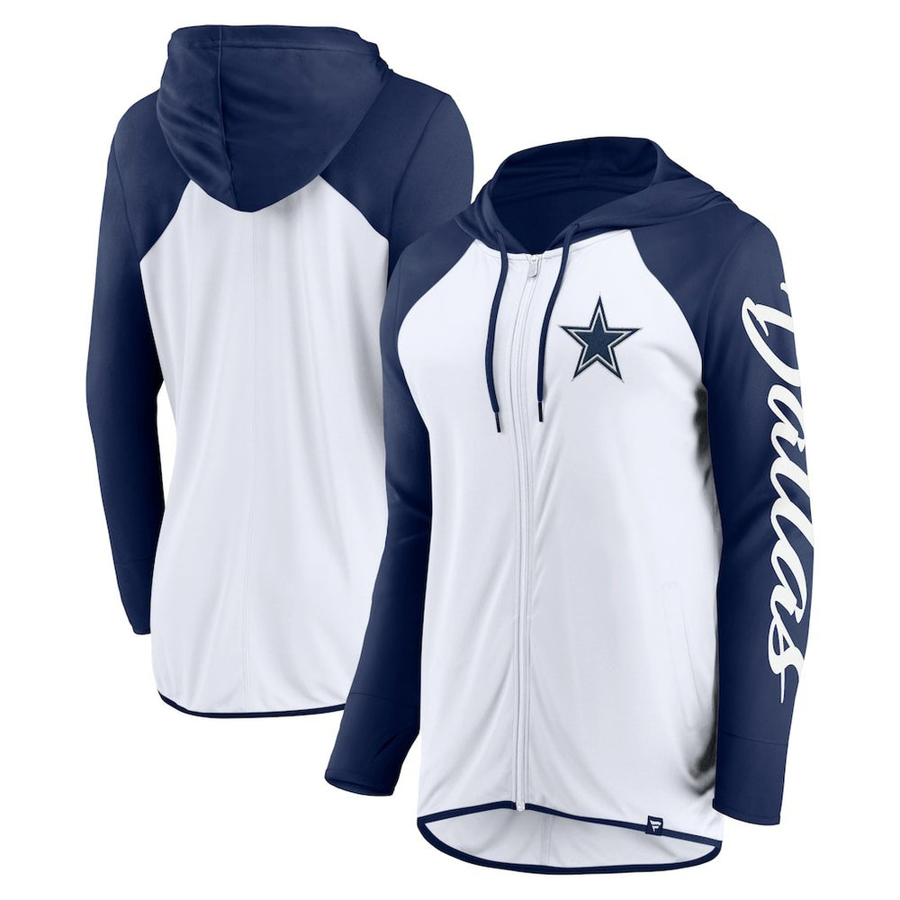 Dallas Cowboys Women's Script Full-Zip Hoodie - White/Navy on sale