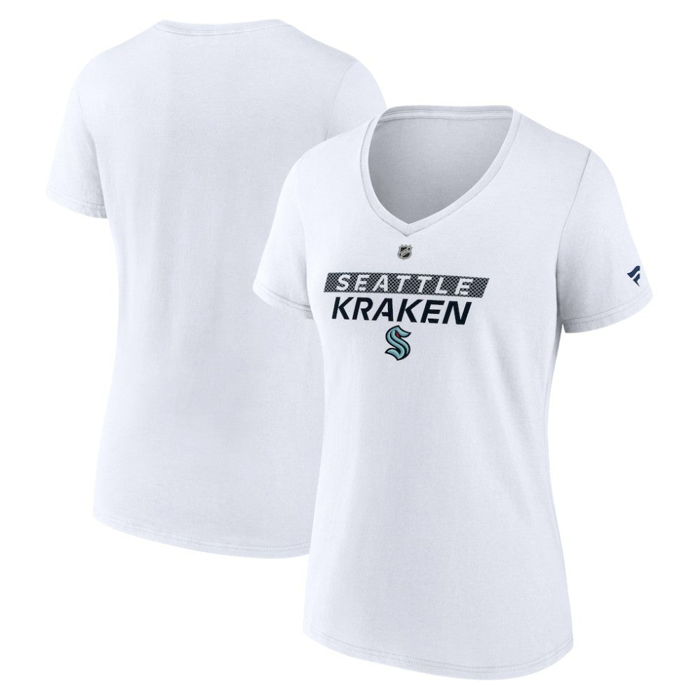 Seattle Kraken Fanatics Women's Authentic Pro Core Primary V-Neck T-Shirt - White T-shirts