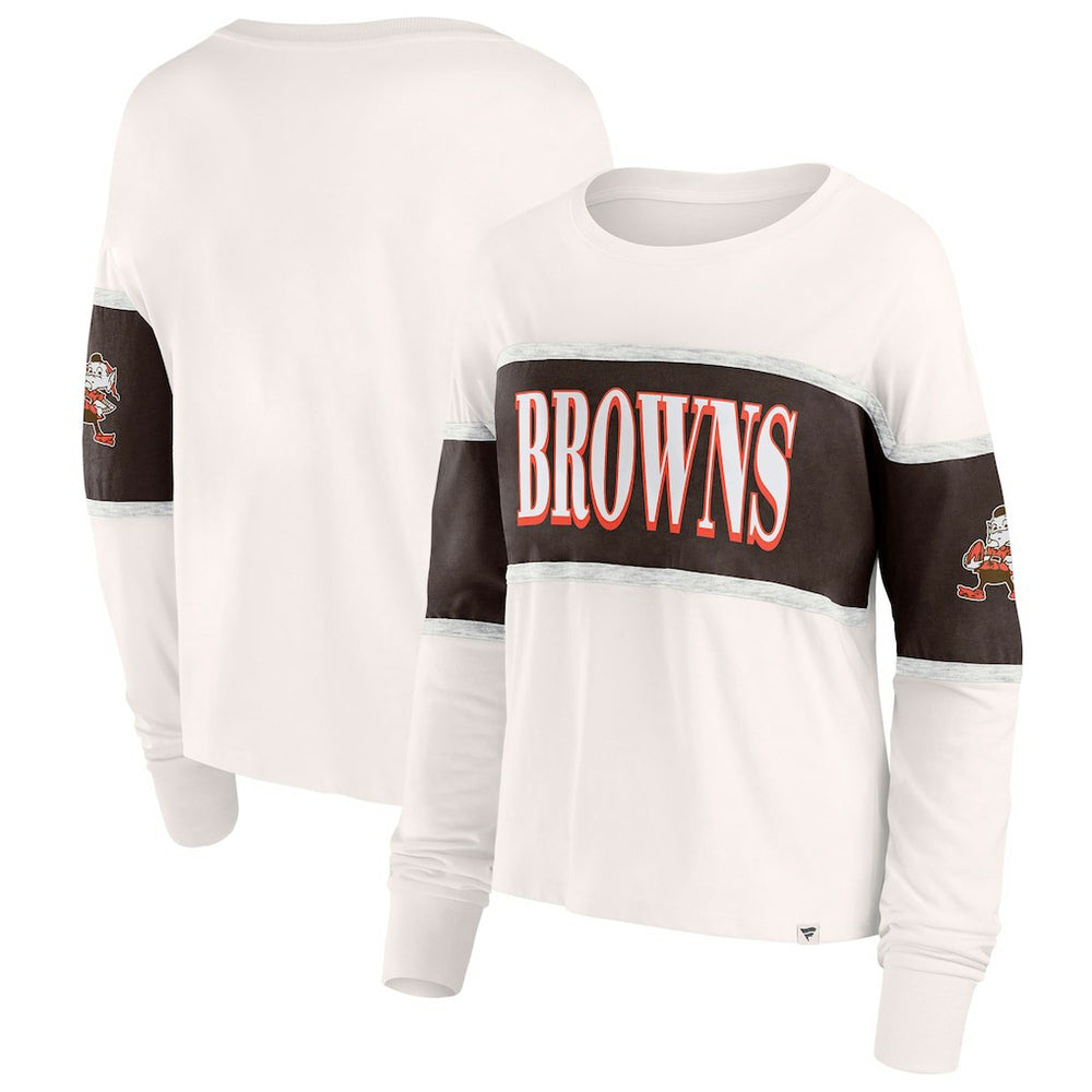 Cleveland Browns Women's Antique Block Long Sleeve T-Shirt - Cream on sale