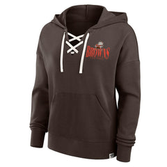 Cleveland Browns Women's Blitz Left Lace-Up Pullover Hoodie - Brown for sale