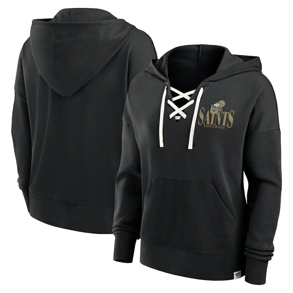 New Orleans Saints Women's Blitz Left Lace-Up Pullover Hoodie - Black online