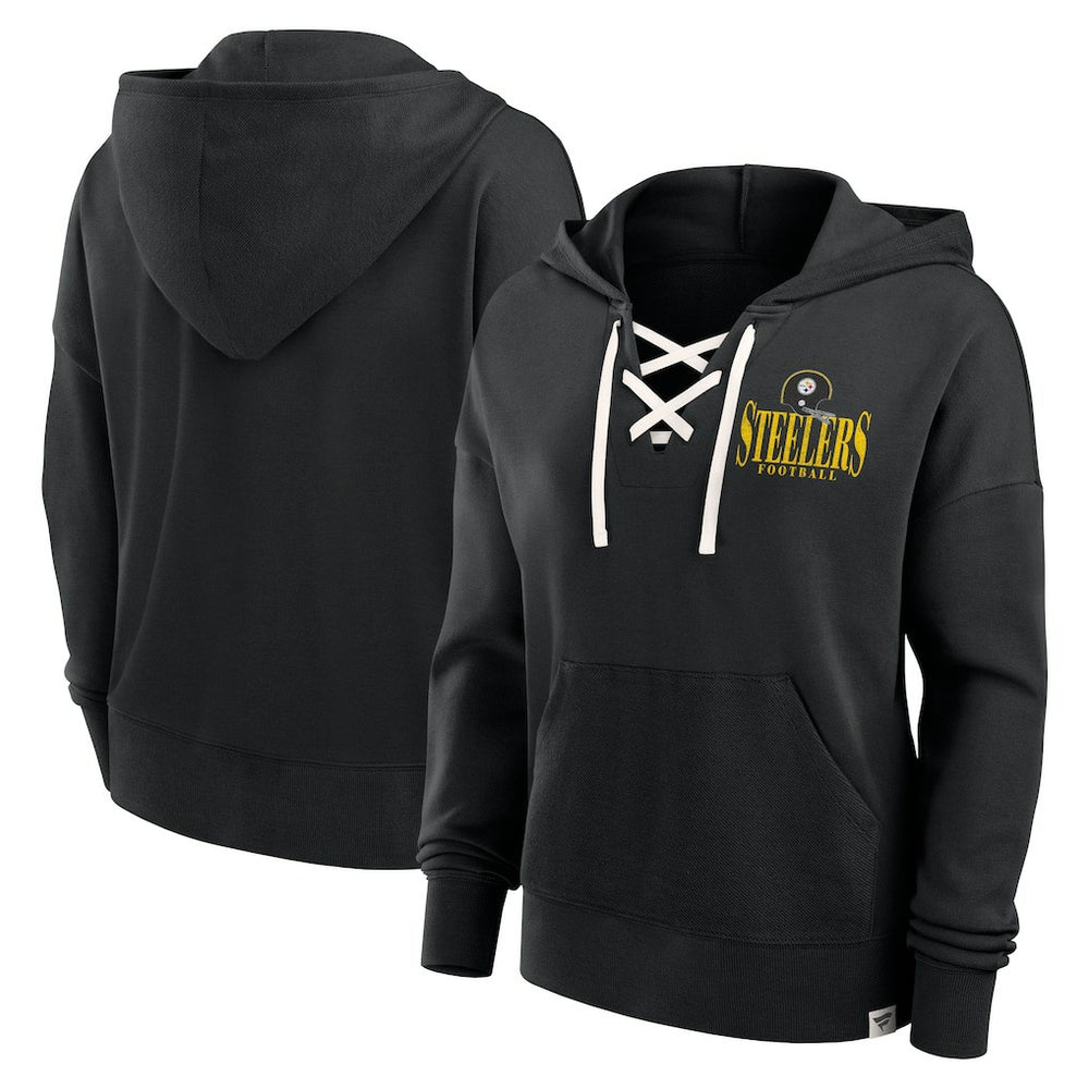 Pittsburgh Steelers Women's Blitz Left Lace-Up Pullover Hoodie - Black sale