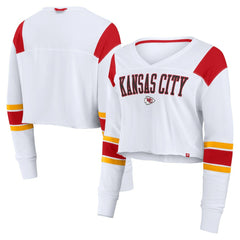 Kansas City Chiefs Women's Stretch Cropped Fashion Long Sleeve T-Shirt - White sale