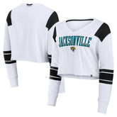 Jacksonville Jaguars Women's Stretch Cropped Fashion Long Sleeve T-Shirt - White on sale
