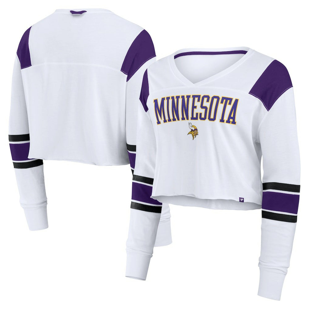 Minnesota Vikings Women's Stretch Cropped Fashion Long Sleeve T-Shirt - White cheap