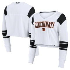 Cincinnati Bengals Women's Stretch Cropped Fashion Long Sleeve T-Shirt - White on sale
