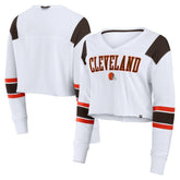 Cleveland Browns Women's Stretch Cropped Fashion Long Sleeve T-Shirt - White online