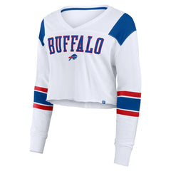 Buffalo Bills Women's Stretch Cropped Fashion Long Sleeve T-Shirt - White on sale