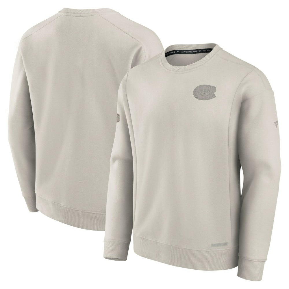 Montreal Canadiens Fanatics Authentic Pro Road Fleece Pullover Sweatshirt - Cream Sweatshirts