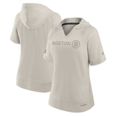 Boston Bruins Fanatics Women's Authentic Pro Road Fashion V-Neck Hoodie T-Shirt - Cream T-shirts