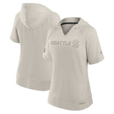 Seattle Kraken Fanatics Women's Authentic Pro Road Short Sleeve V-Neck Pullover Hoodie - Cream Hoodies
