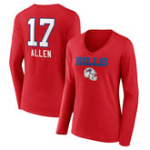 Josh Allen Buffalo Bills Women's Team Wordmark Player Name & Number Long Sleeve V-Neck T-Shirt - Red online