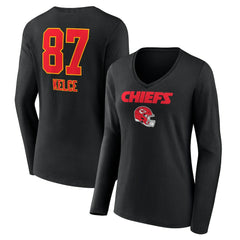 Travis Kelce Kansas City Chiefs Women's Team Wordmark Player Name & Number Long Sleeve V-Neck T-Shirt - Black for sale