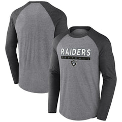 Las Vegas Raiders Tri-Blend Raglan Long Sleeve T-Shirt - Heather Gray/Charcoal for sale