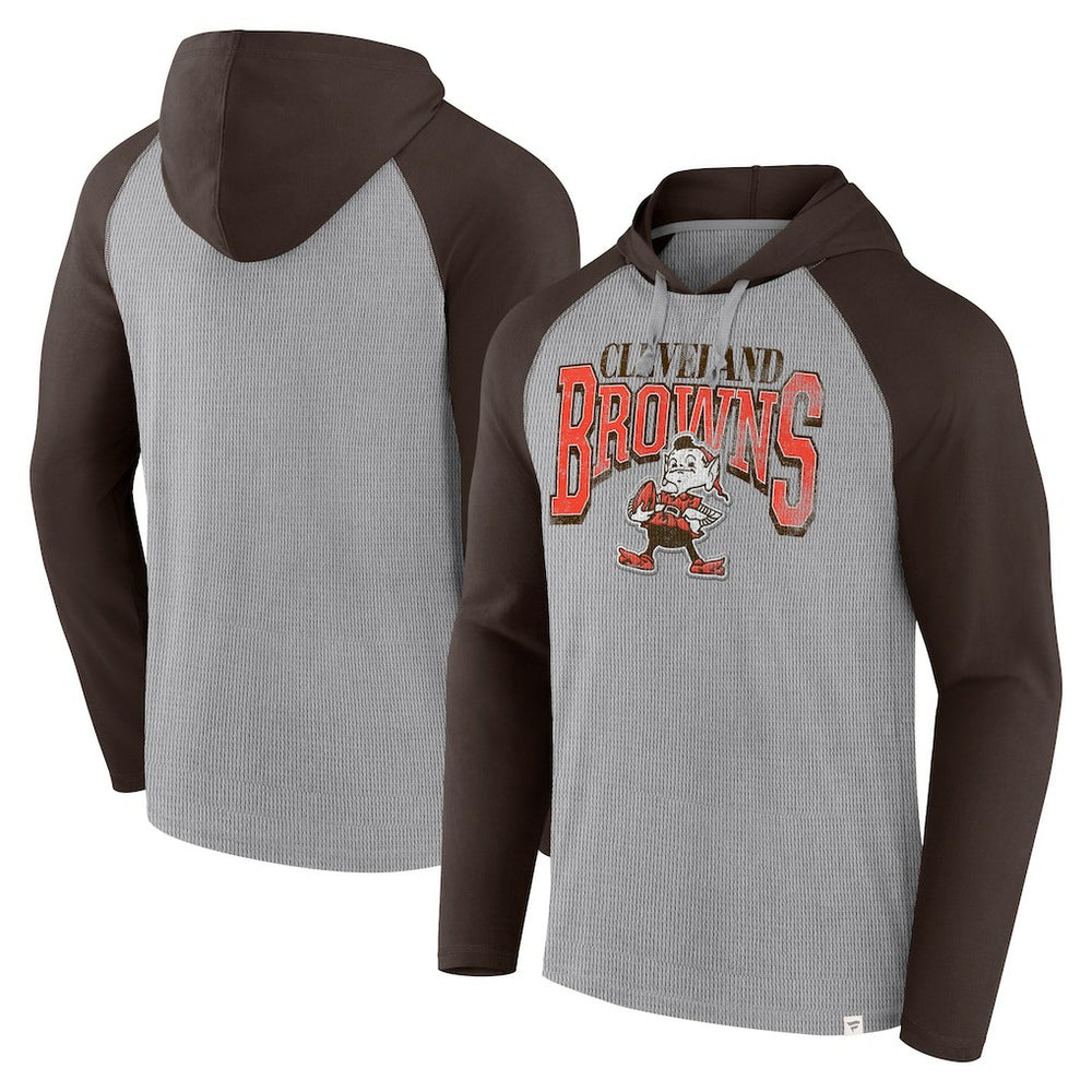Cleveland Browns Under Center Long Sleeve Hoodie T-Shirt - Gray/Brown on sale