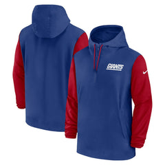 New York Giants 2024/25 Sideline Pre-Game Player 1/2-Zip Hoodie Jacket - Royal/Red for sale