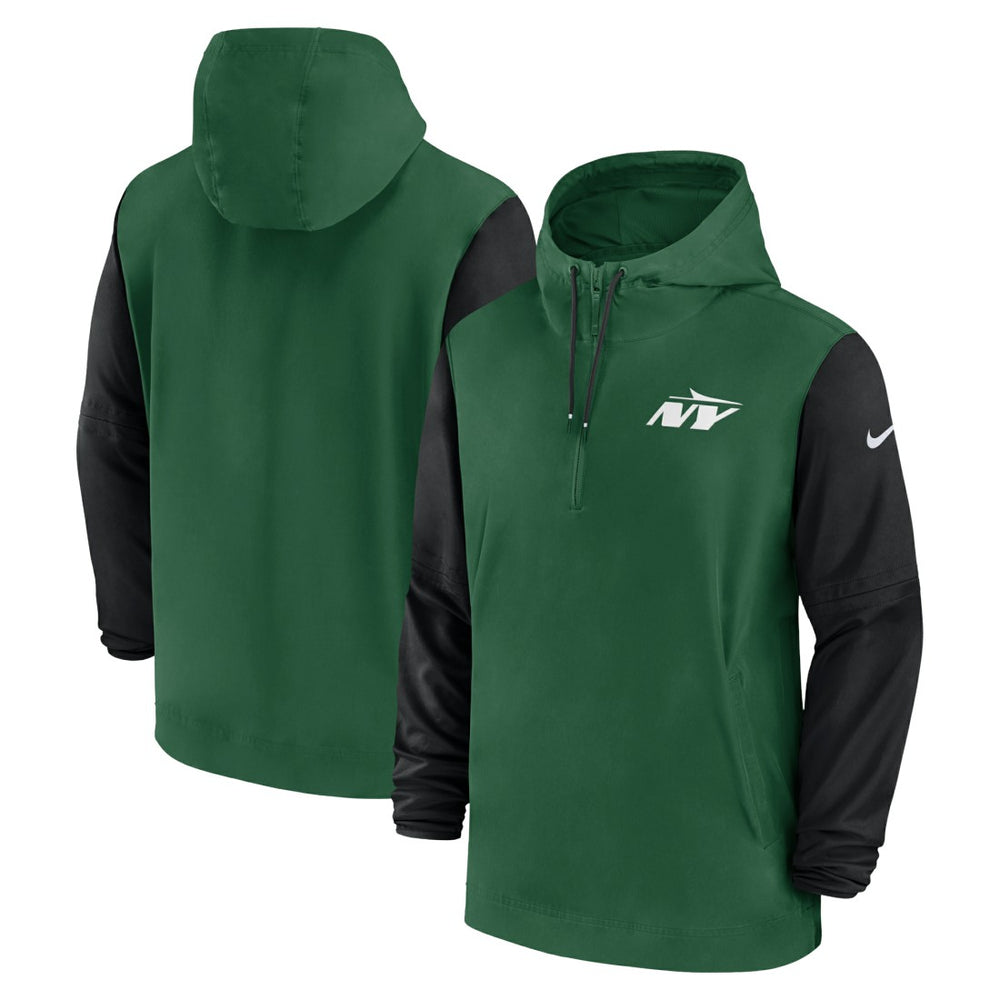 New York Jets 2024/25 Sideline Pre-Game Player 1/2-Zip Hoodie Jacket - Green/Black cheap
