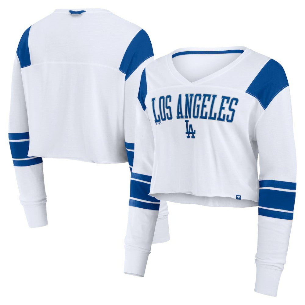 Los Angeles Dodgers Women's Stretch Cropped Fashion Long Sleeve T-Shirt White