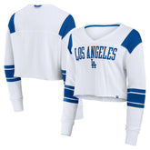 Los Angeles Dodgers Women's Stretch Cropped Fashion Long Sleeve T-Shirt White