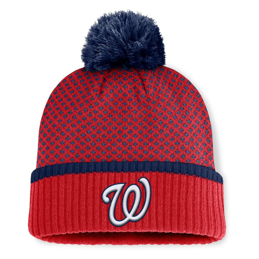 Washington Nationals Women's Fundamental Jacquard Cuffed Knit Hat with Pom Red