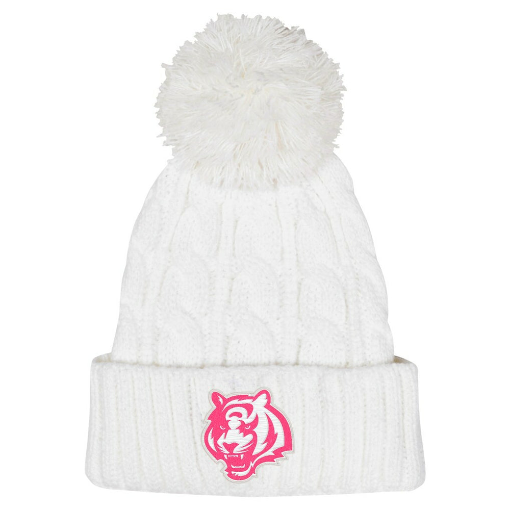 Cincinnati Bengals Girls Youth Cable Cuffed Knit Hat with Pom - White cheap