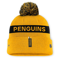 Pittsburgh Penguins Fanatics Women's Authentic Pro Rink Cuffed Knit Hat with Pom - Gold/Black Hats