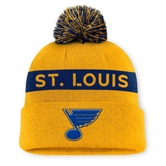 St. Louis Blues Fanatics Women's Authentic Pro Rink Cuffed Knit Hat with Pom - Gold/Navy Hats