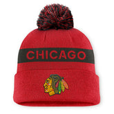 Chicago Blackhawks Fanatics Women's Authentic Pro Rink Cuffed Knit Hat with Pom - Red/Black Hats