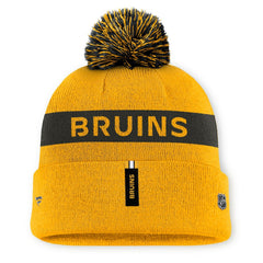 Boston Bruins Fanatics Women's Authentic Pro Rink Cuffed Knit Hat with Pom - Gold/Black Hats