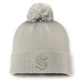 Seattle Kraken Fanatics Women's Authentic Pro Road Cuffed Knit Hat with Pom - Tan Hats