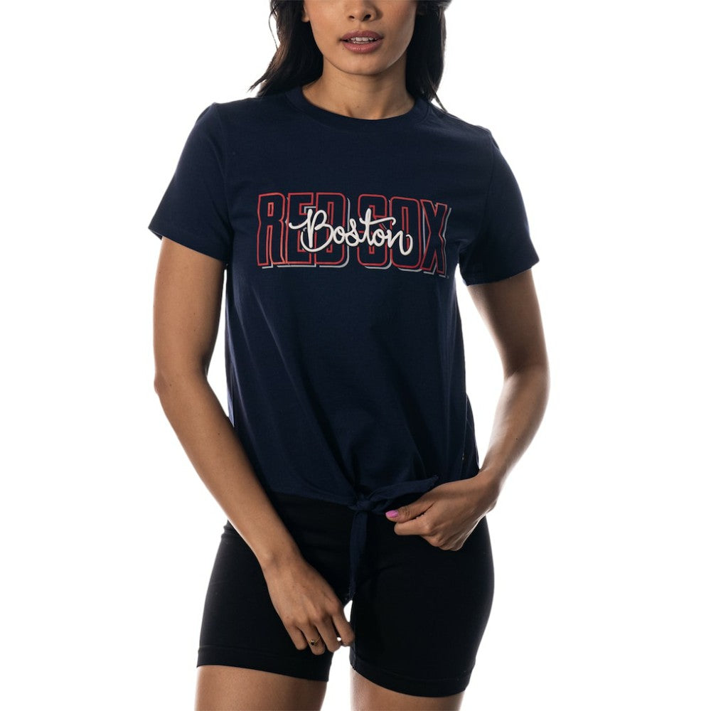Boston Red Sox The Wild Collective Women's Twist Front T-Shirt Navy
