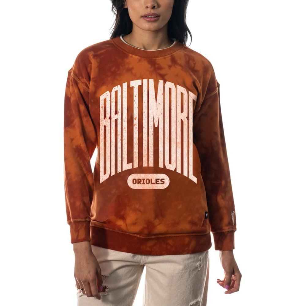 Baltimore Orioles The Wild Collective Women's Overdyed Pullover Sweatshirt Orange