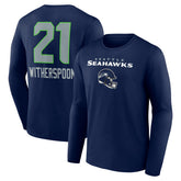 Devon Witherspoon Seattle Seahawks Team Wordmark Player Name & Number Long Sleeve T-Shirt - College Navy for sale