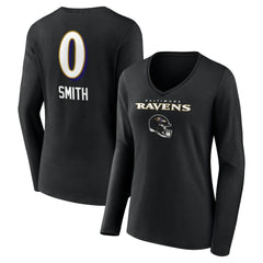 Roquan Smith Baltimore Ravens Women's Team Wordmark Player Name & Number Long Sleeve V-Neck T-Shirt - Black sale