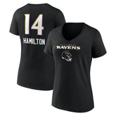 Kyle Hamilton Baltimore Ravens Women's Team Wordmark Player Name & Number V-Neck T-Shirt - Black outlet