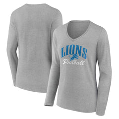 Detroit Lions Women's Victory Script V-Neck Long Sleeve T-Shirt - Gray cheap