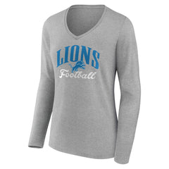 Detroit Lions Women's Victory Script V-Neck Long Sleeve T-Shirt - Gray cheap