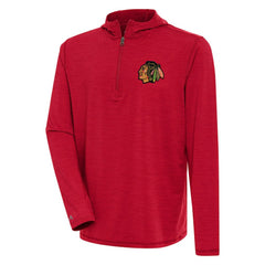 Chicago Blackhawks Antigua Tidy Quarter-Zip Pullover Hoodie - Heather Red Hoodies