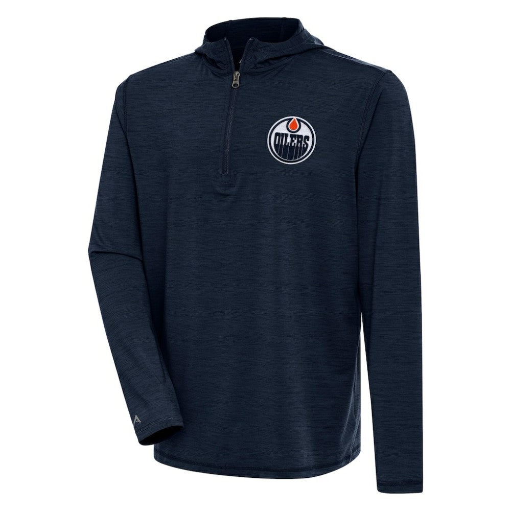 Edmonton Oilers Antigua Tidy Quarter-Zip Pullover Hoodie - Heather Navy Hoodies