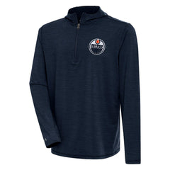 Edmonton Oilers Antigua Tidy Quarter-Zip Pullover Hoodie - Heather Navy Hoodies
