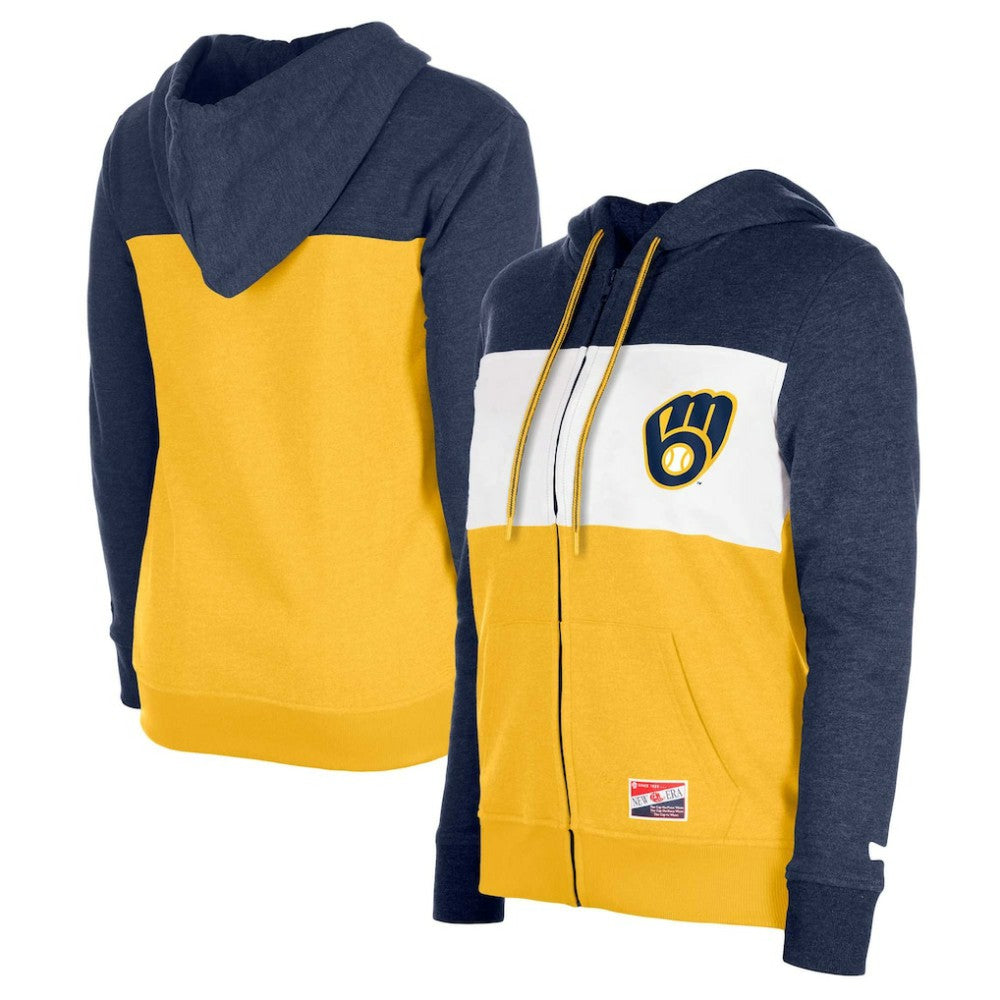 Milwaukee Brewers Women's Color Block Full-Zip Hoodie Jacket Navy