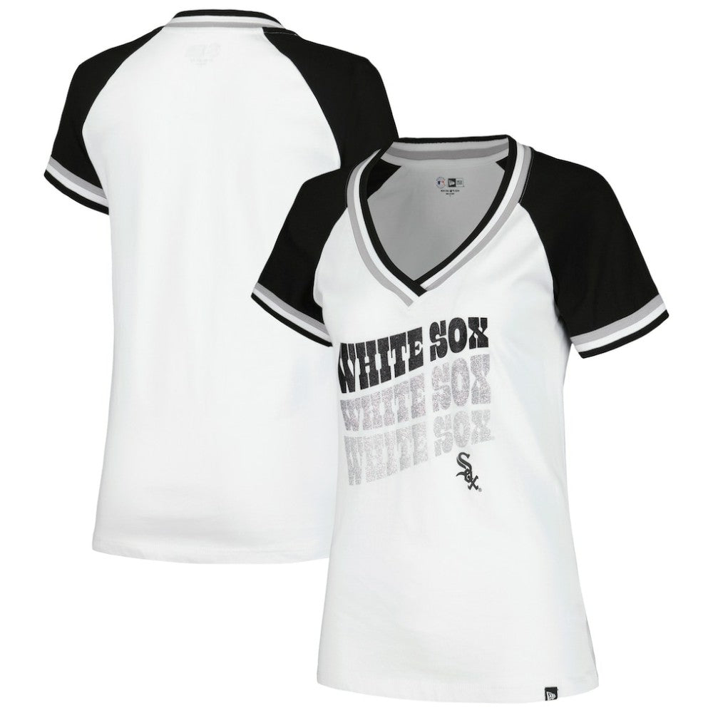 Chicago White Sox Women's Jersey Double Binding Raglan V-Neck T-Shirt White