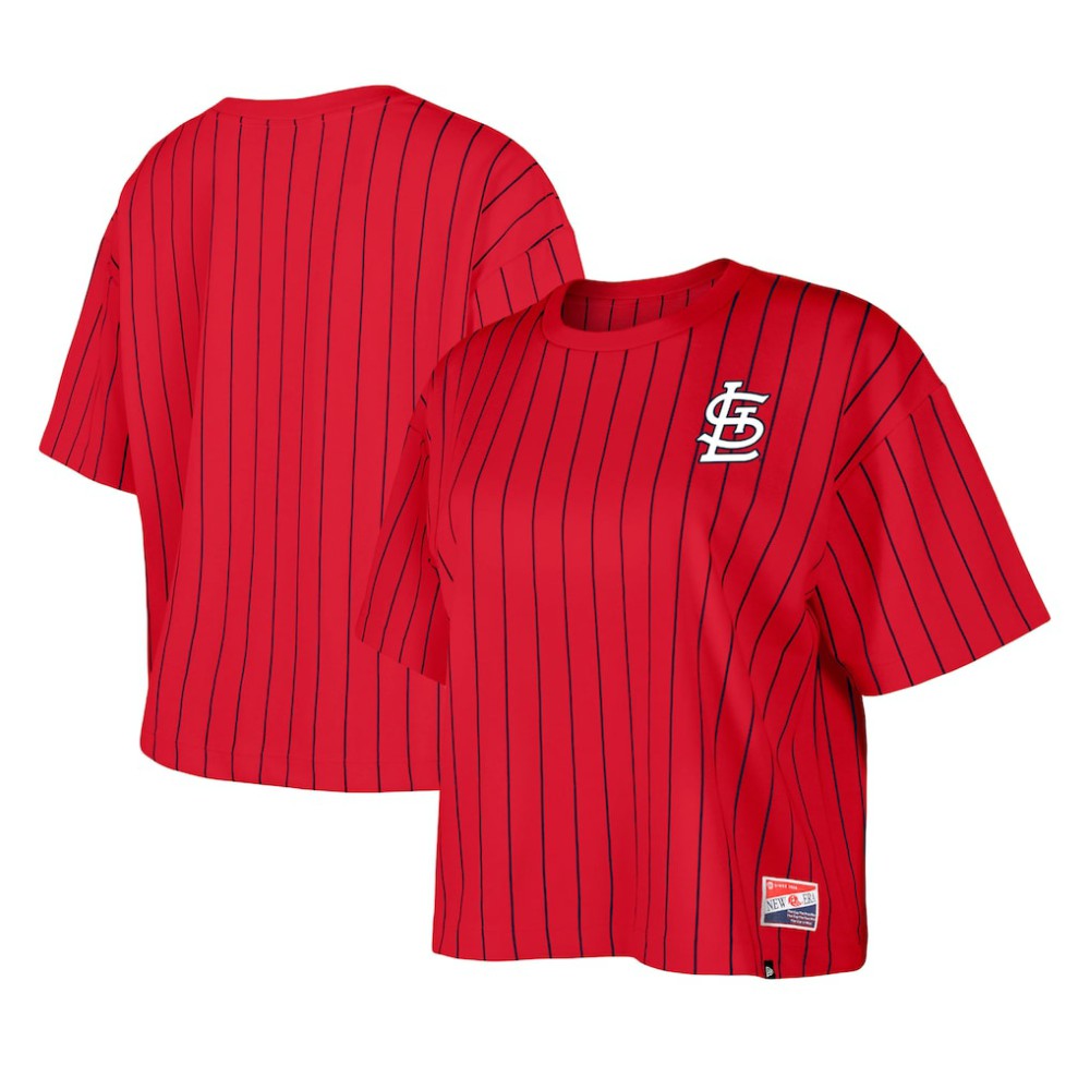 St. Louis Cardinals Women's Boxy Pinstripe T-Shirt Red