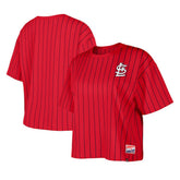 St. Louis Cardinals Women's Boxy Pinstripe T-Shirt Red